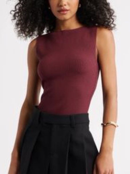 Open Edit Tops - Open Edit Sleeveless Ribbed Tank Top in Burgundy
